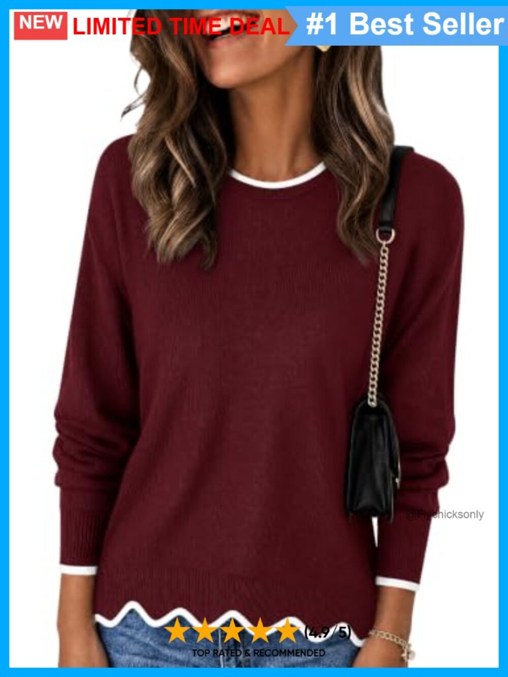 Women's Crewneck Long Sleeve Pullover Sweater Lightweight Knit Fall Winter Top